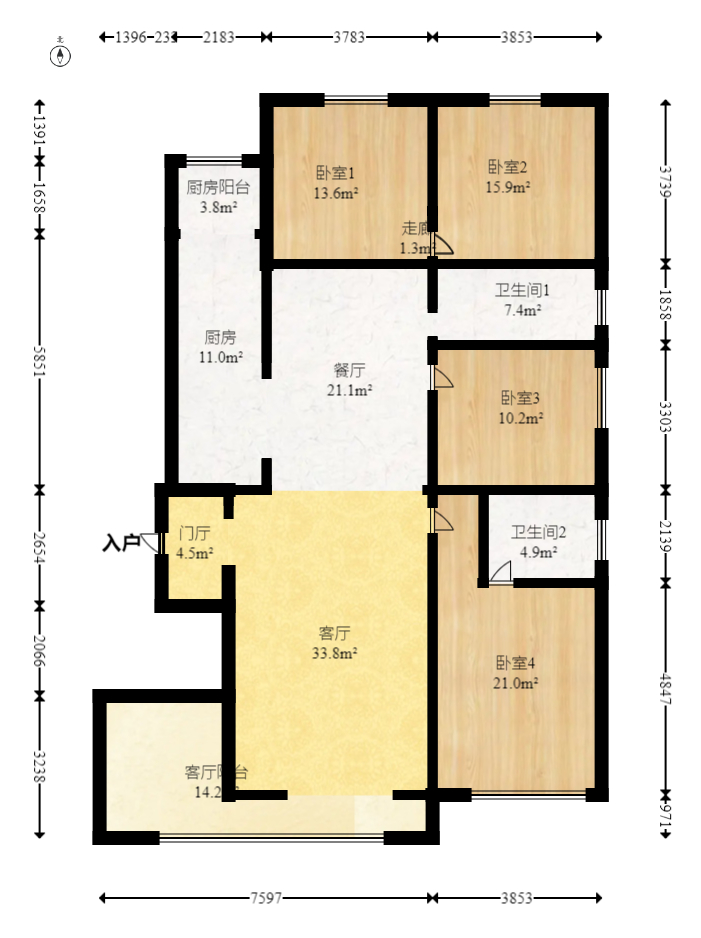 申奥美域  5室2厅2卫   135.00万室内图1
