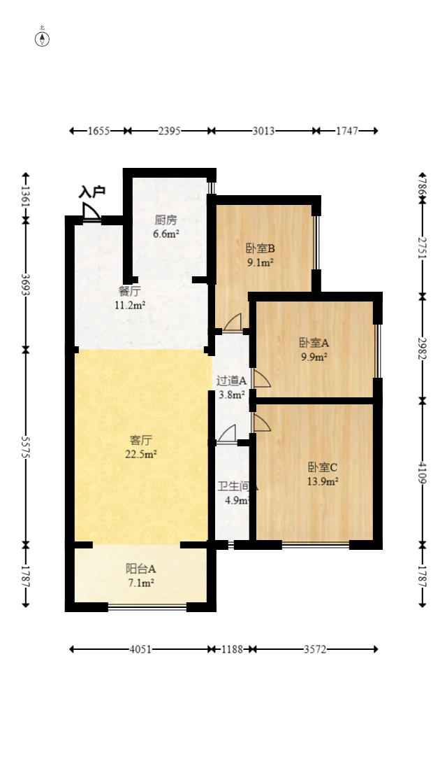 中建嘉和城  3室2厅1卫   107.50万室内图1