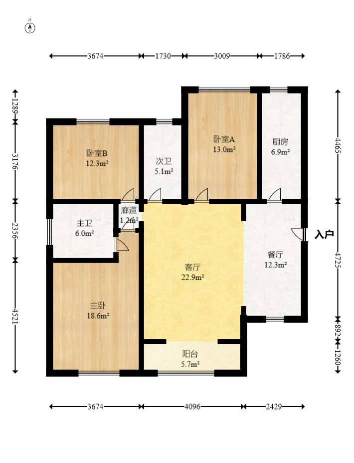 江山帝景雅典  3室2厅2卫   118.00万室内图1