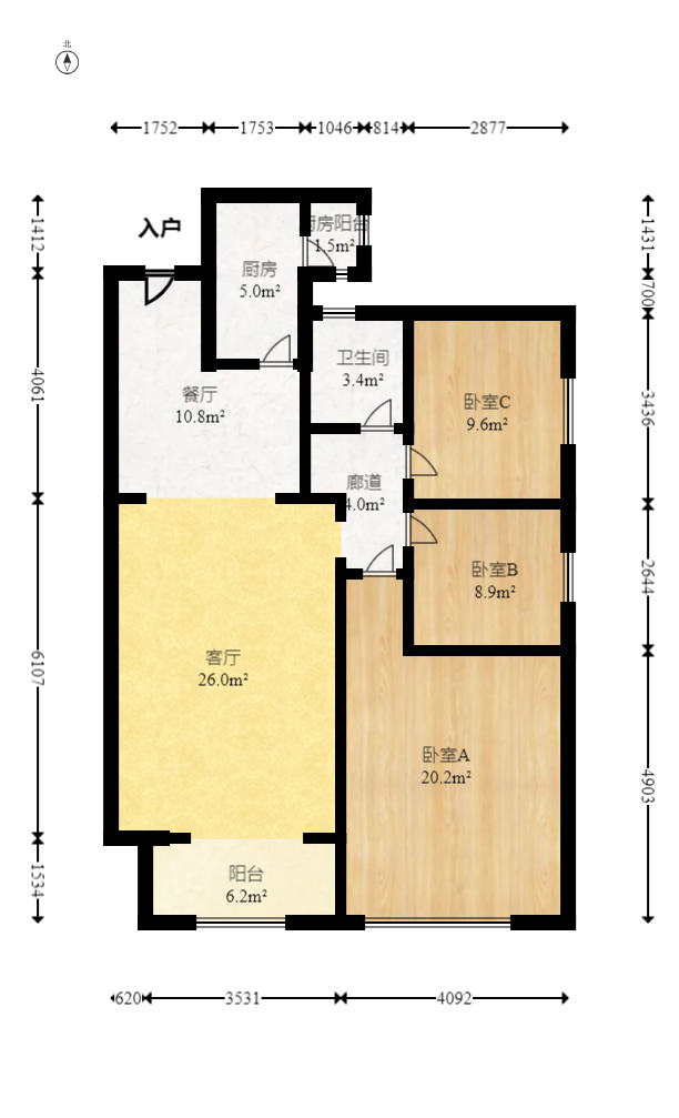 江山帝景哈佛  3室2厅1卫   85.00万室内图1