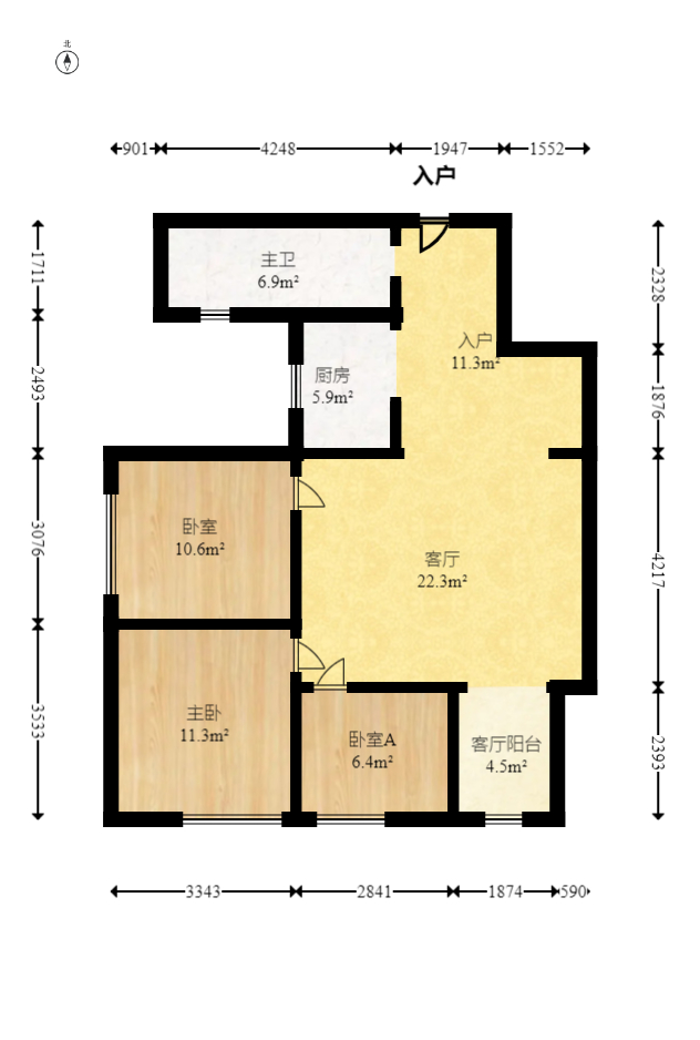 山水湾  3室2厅1卫   63.80万室内图1