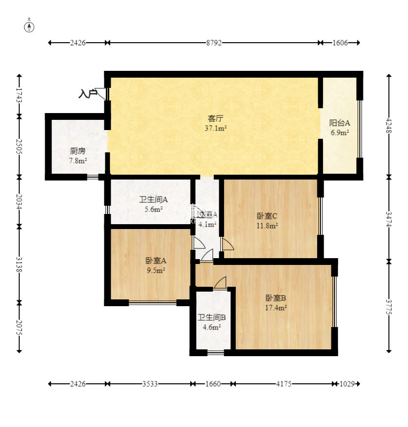 天鴻嘉園  3室2廳2衛(wèi)   72.80萬