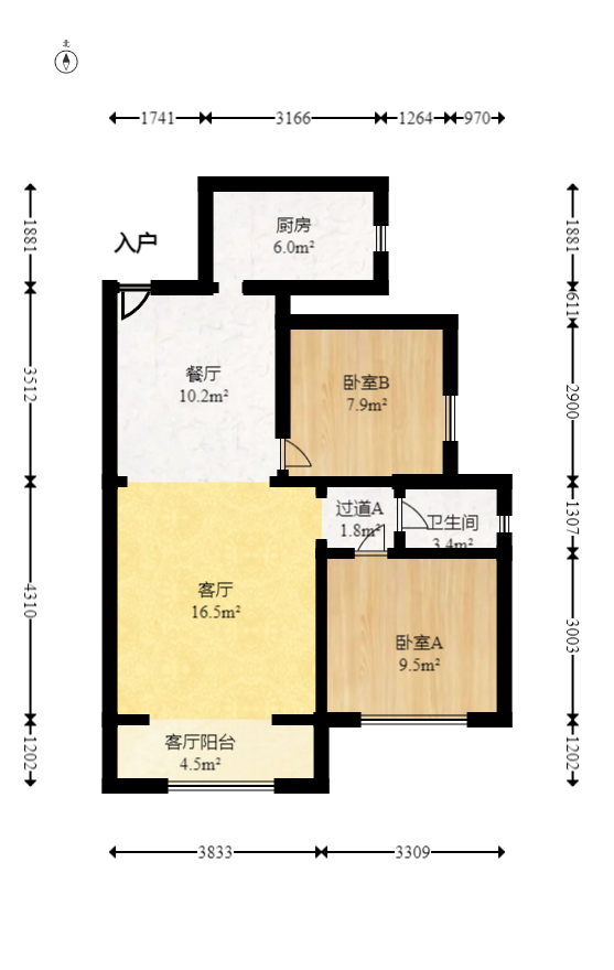 钰龙天下一期  2室2厅1卫   227.00万室内图1