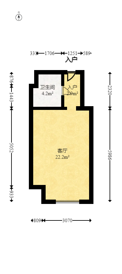 尚鑫海悦（新长海尚海城）  2室1厅1卫   50.00万室内图1