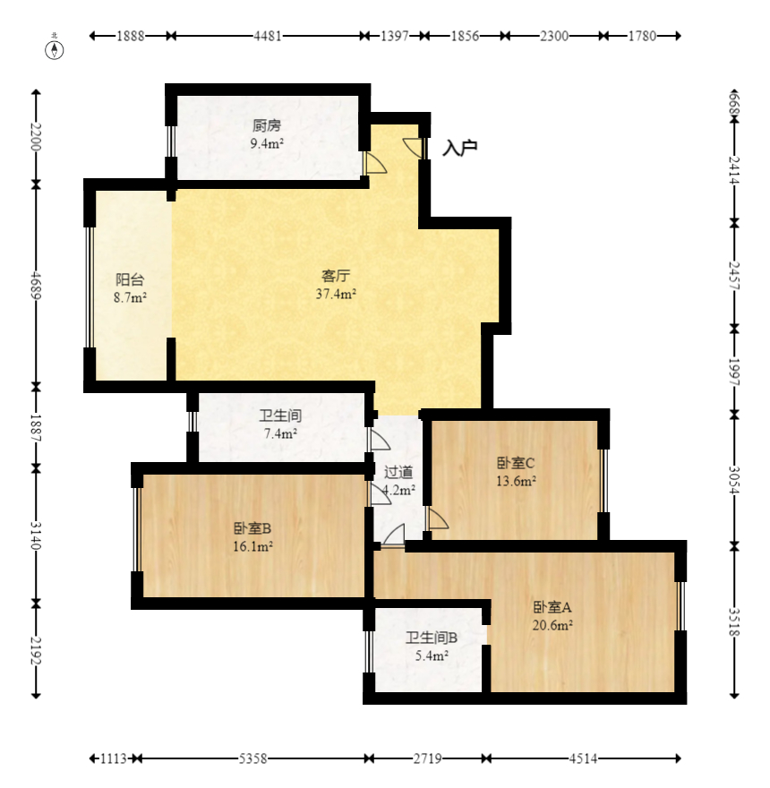 阳明山庄  3室2厅1卫   86.80万室内图1