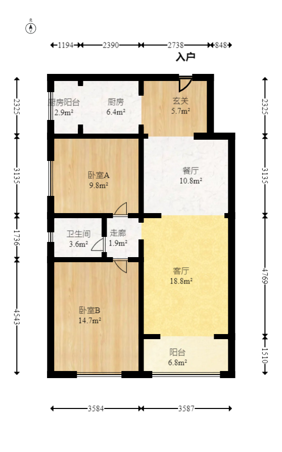 保利花园  2室2厅1卫   92.00万室内图1