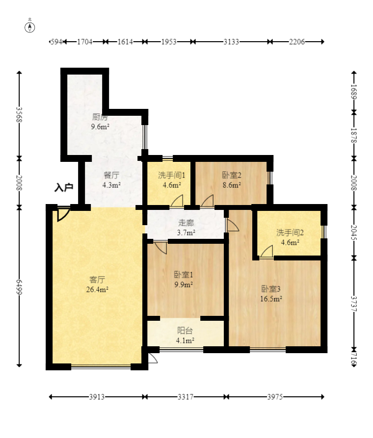 红星国际公馆 3室2厅2卫 110.0万 红星国际公馆 3室2厅2卫 110.0万户型图