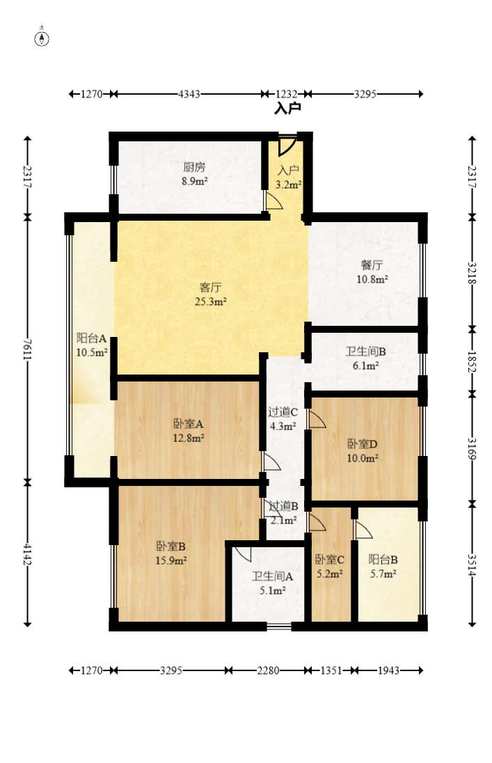 中建嘉和城  4室2厅2卫   119.00万室内图1