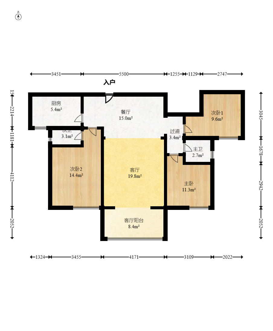 钱隆世家  3室2厅2卫    73.0万室内图1