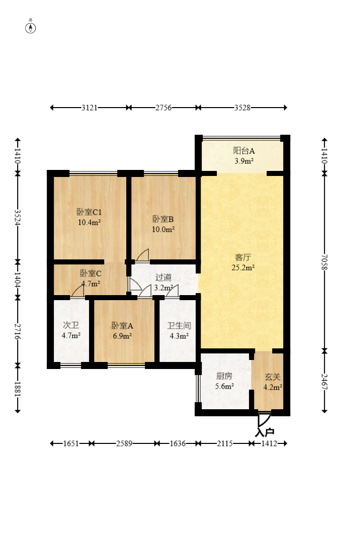万科魅力之城  3室2厅2卫    129.8万室内图1