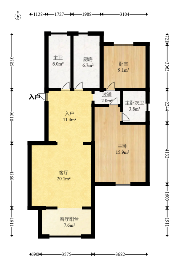 晶华美地  2室2厅2卫   47.80万室内图1