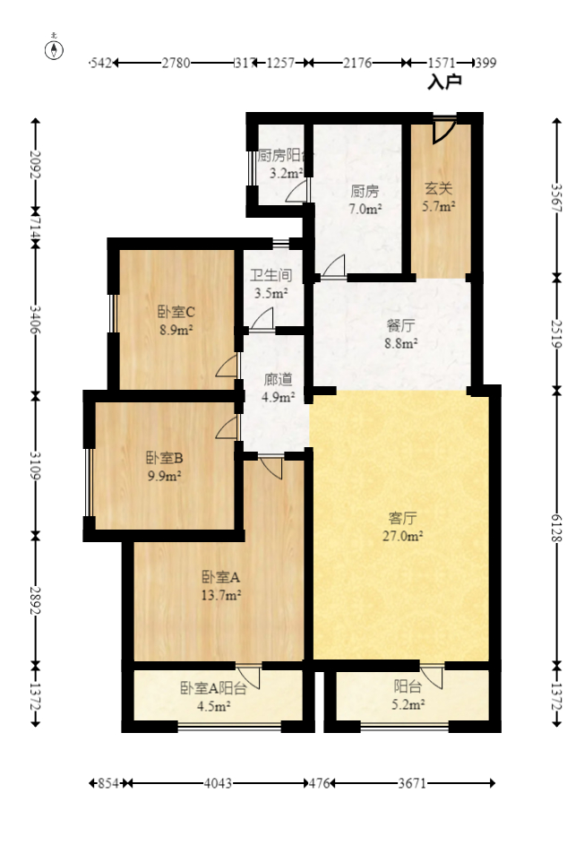 江山帝景雅典  3室2厅1卫   117.00万室内图1