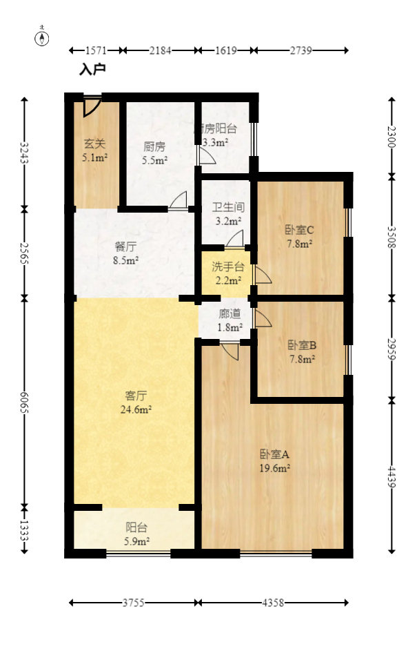 江山帝景雅典  3室1厅1卫   115.00万室内图1