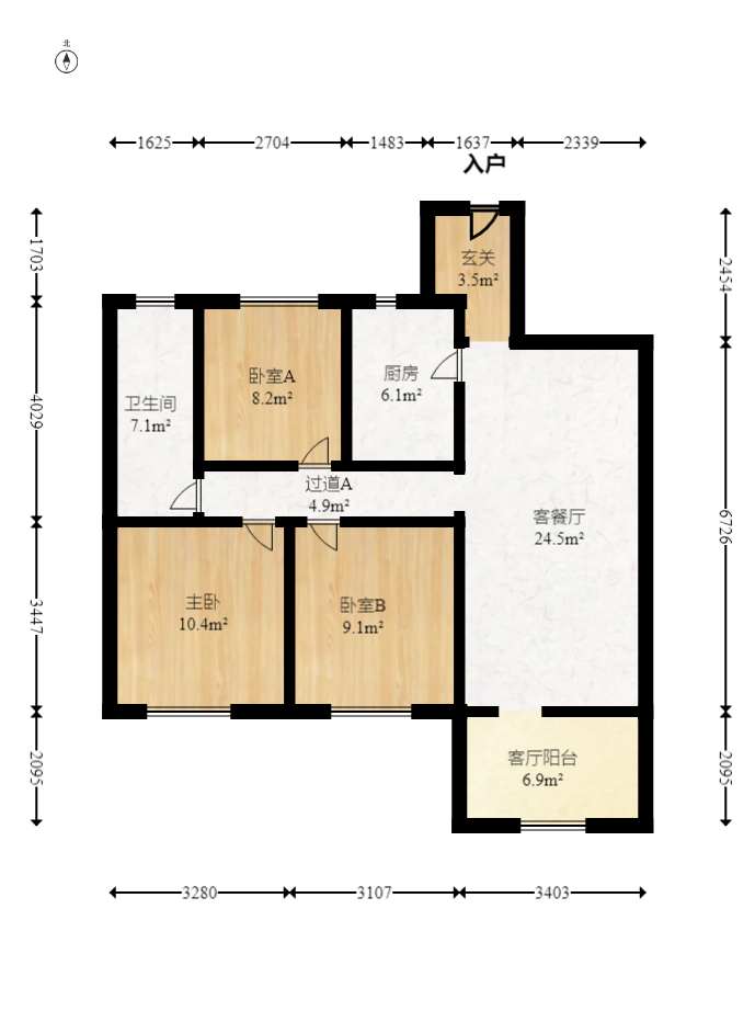 兰亭都荟（璟峰苑）  3室2厅1卫   118.00万室内图1