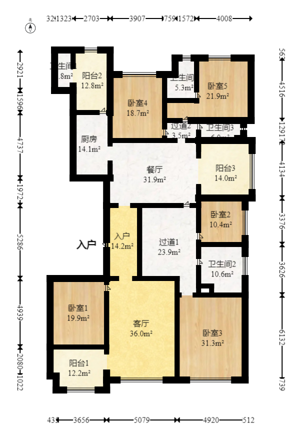 恒大名都  5室2厅3卫   190.00万室内图1