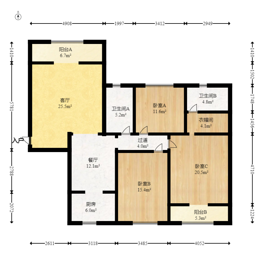 月湖兰庭  3室2厅1卫   100.00万室内图1