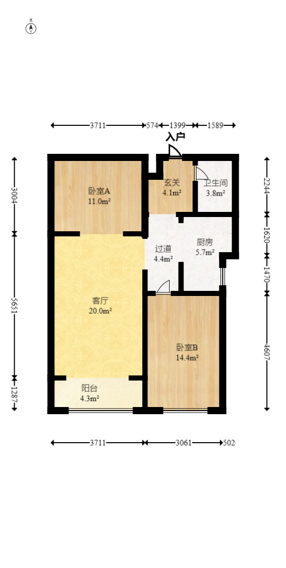 名富公寓  2室1厅1卫   74.80万室内图1