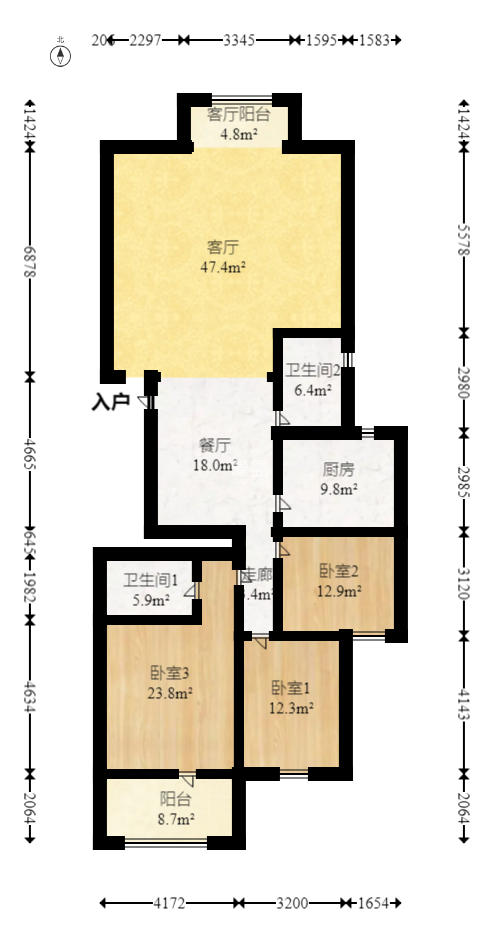 湘超景园  3室2厅2卫   210.00万室内图1
