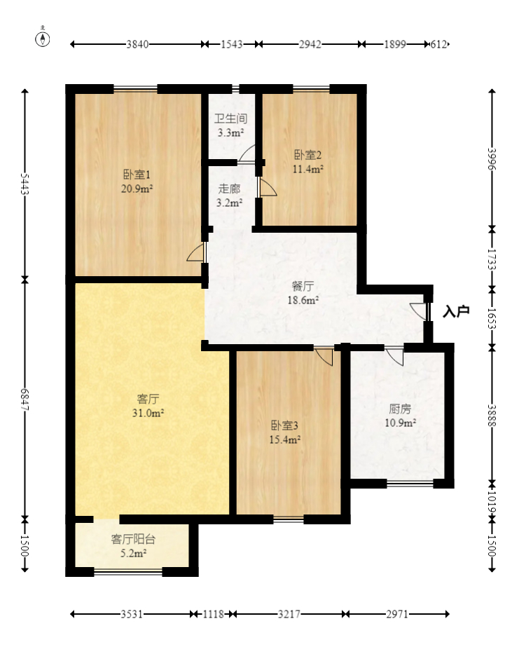 上峰苑（兰亭玥岛）  3室2厅1卫   112.00万室内图1