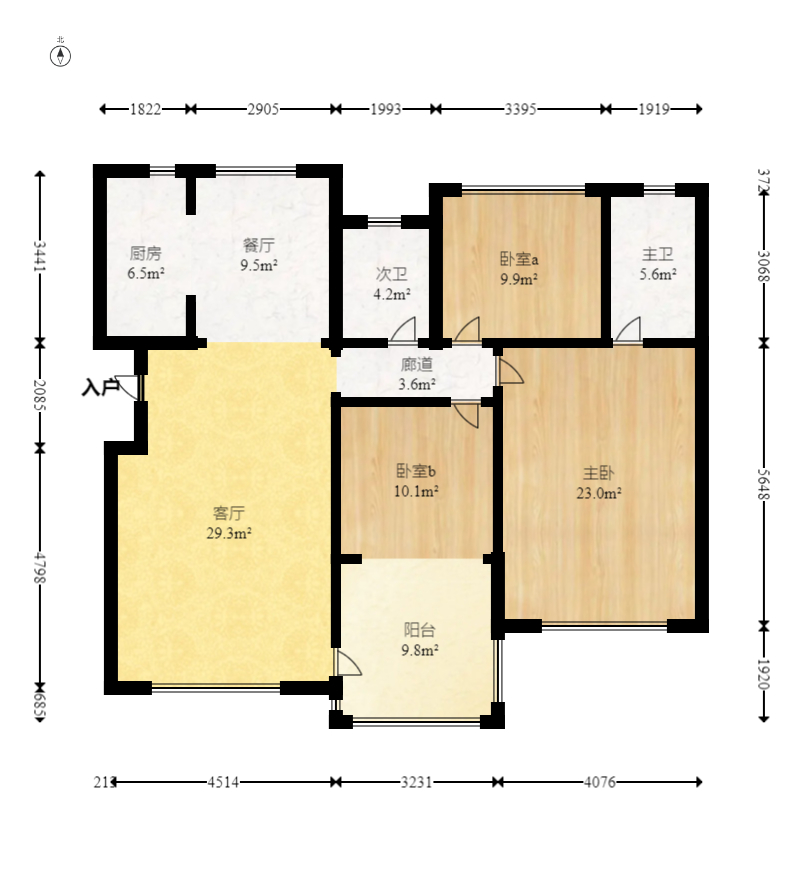 天元涉外景园C区  3室2厅2卫   122.00万室内图1
