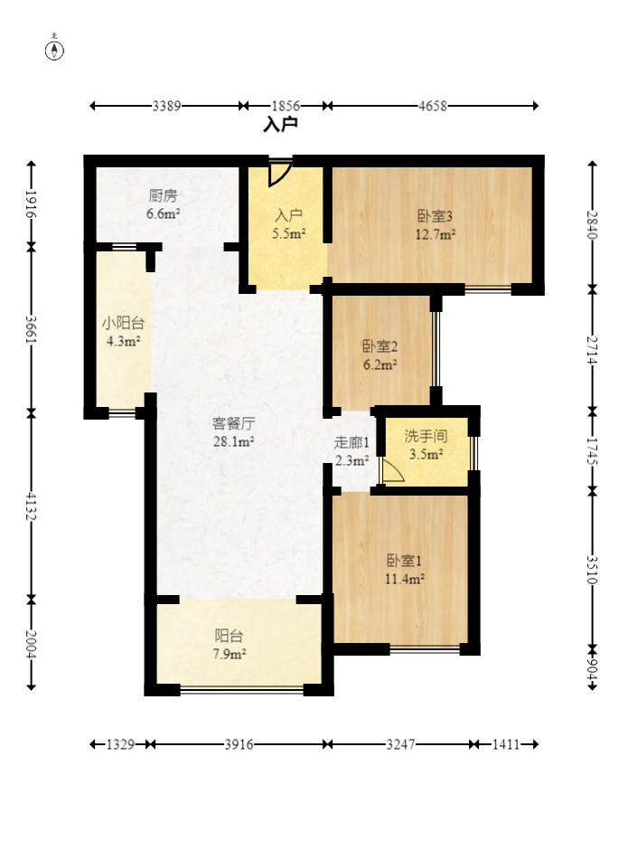 长房东旭国际  3室2厅1卫   120.00万室内图1