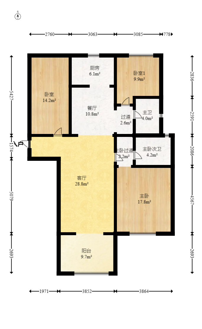 碧桂园翘楚棠  3室2厅2卫   105.00万室内图1
