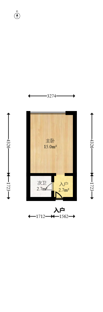 北岸青年公寓  1室0厅1卫   49.80万室内图1