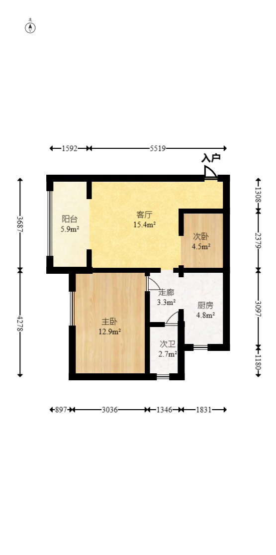 金环大厦  2室2厅1卫   98.60万室内图1