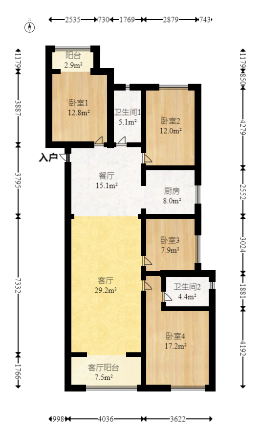 中海珑悦府  4室2厅2卫   148.00万室内图1