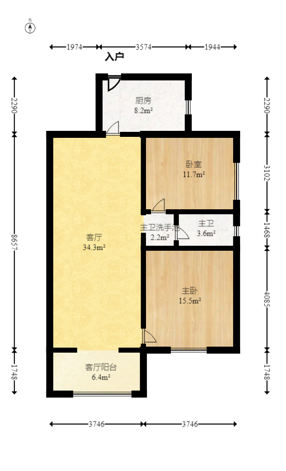 楚天中苑  2室2厅1卫   46.00万室内图1