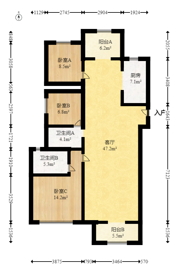 五矿万境蓝山  3室2厅2卫   107.00万室内图1