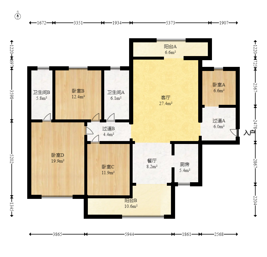 五矿格澜郡  4室2厅2卫   105.00万室内图1