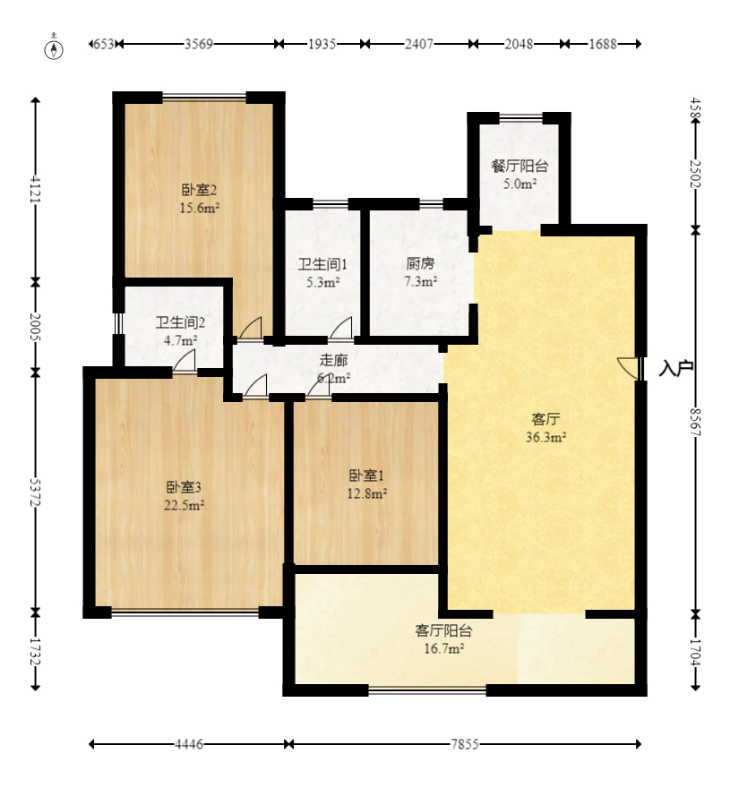 康斯丹郡（融程领秀佳园）  3室2厅2卫   122.00万室内图1