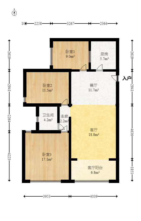 长大彩虹都  3室2厅1卫   79.80万室内图1