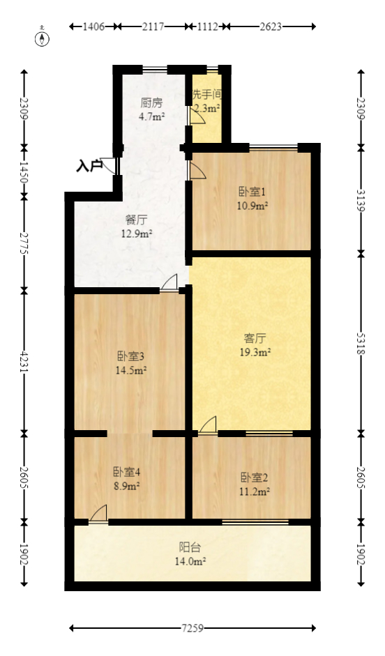 湘农桥社区  4室1厅1卫   97.80万室内图1