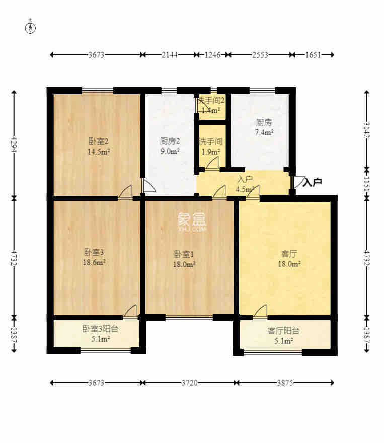 中建钰和城 3室2厅1卫 1500.00元/月 中建钰和城 3室2厅1卫 1500.00元/月户型图
