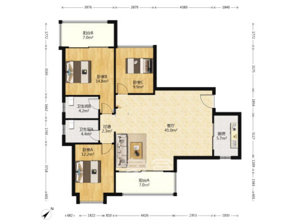 北辰三角洲D3区 4室2厅1卫 5000.0元/月 北辰三角洲D3区 4室2厅1卫 5000.0元/月室内图