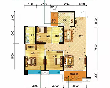 金东陶子湖  3室2厅2卫   69.80万室内图