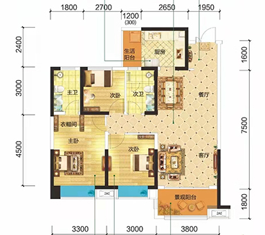 金东陶子湖  3室2厅2卫   58.80万室内图