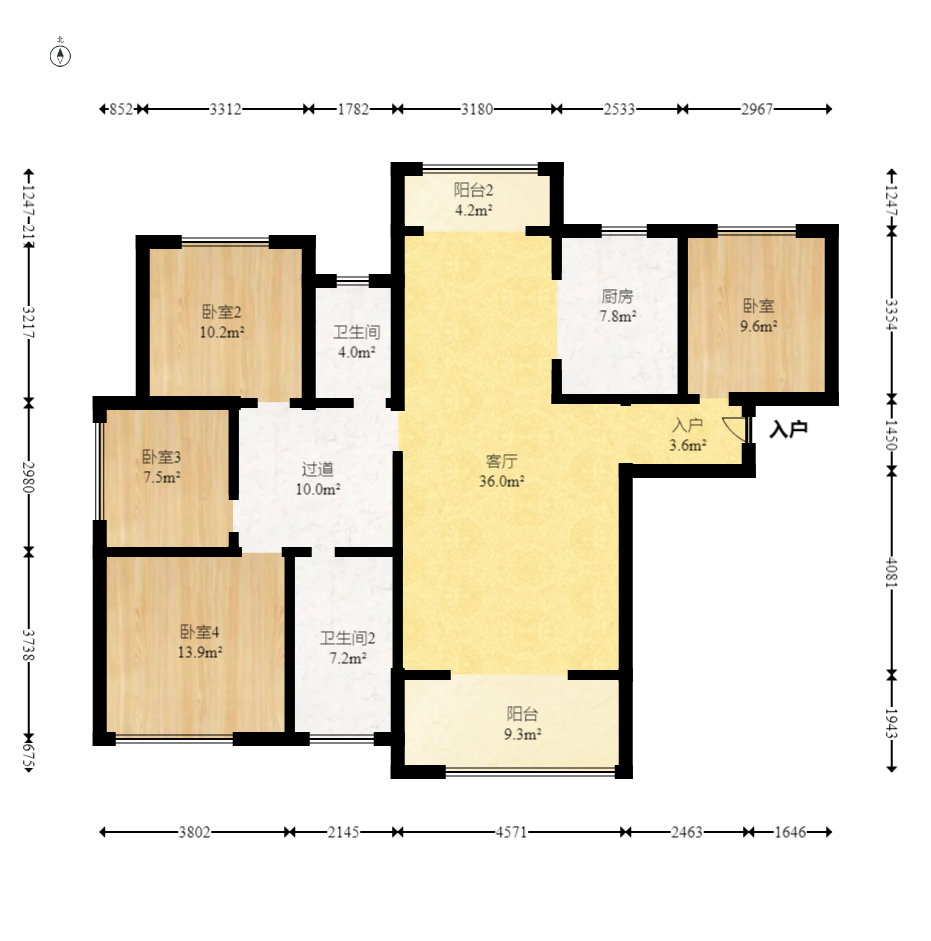 长房云时代  4室2厅2卫   155.00万室内图1