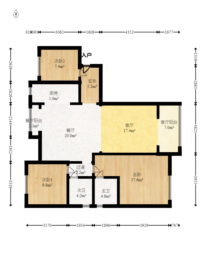 山语城三期  3室2厅2卫   110.00万室内图1