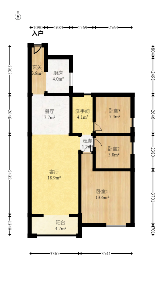 南城印象  3室2厅1卫   96.00万室内图1