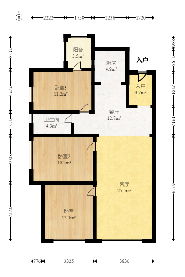 万象府台  3室2厅1卫   199.00万室内图1