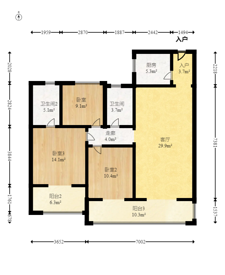 旭輝匯樾城  3室2廳2衛(wèi)    76.8萬室內(nèi)圖1