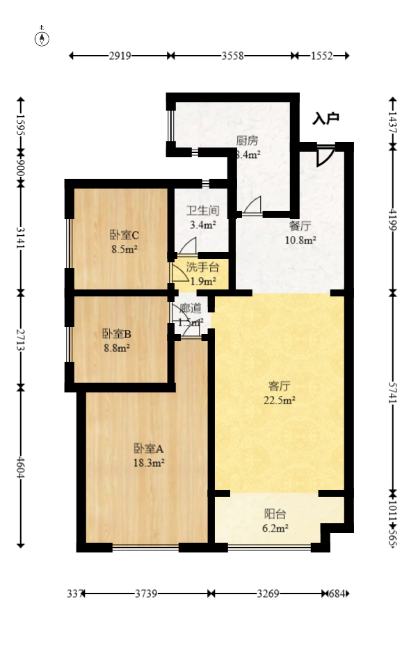 江山帝景哈佛  3室2廳1衛(wèi)    108.0萬室內(nèi)圖1
