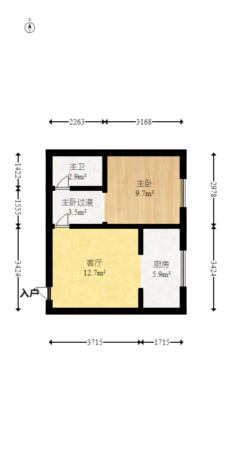 铂宫  1室1厅1卫   52.00万室内图1