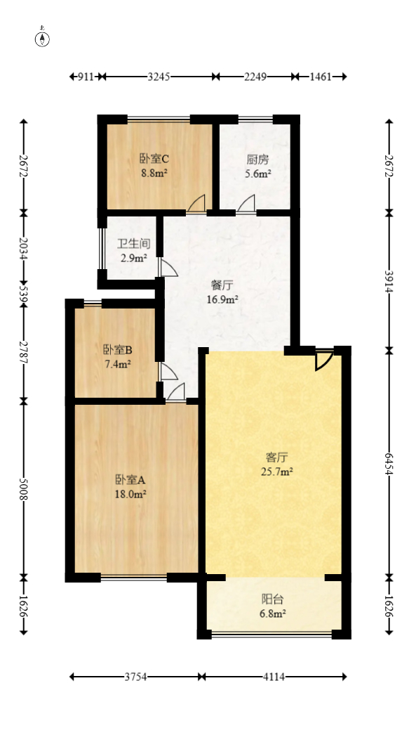 麓谷沐春园  3室2厅1卫   75.00万室内图1