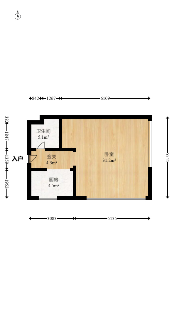红橡华园(菲莎公馆)  1室1厅1卫   60.00万室内图1
