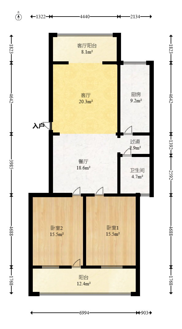 安泰新村 2室2厅1卫 48.0万 安泰新村 2室2厅1卫 48.0万户型图