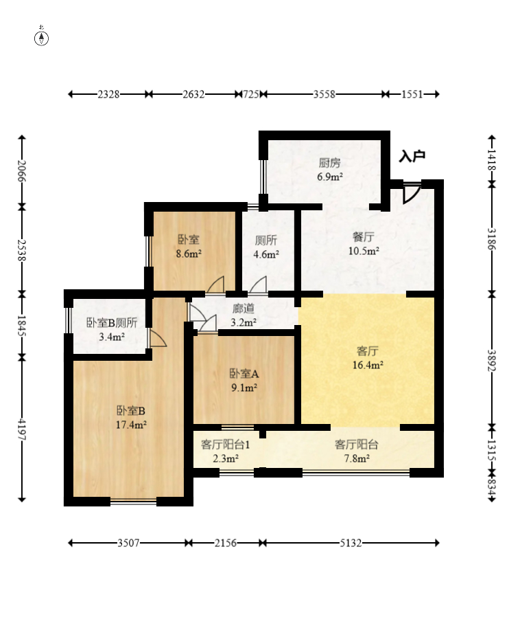 花溪欣苑  3室2厅1卫    64.99万室内图1